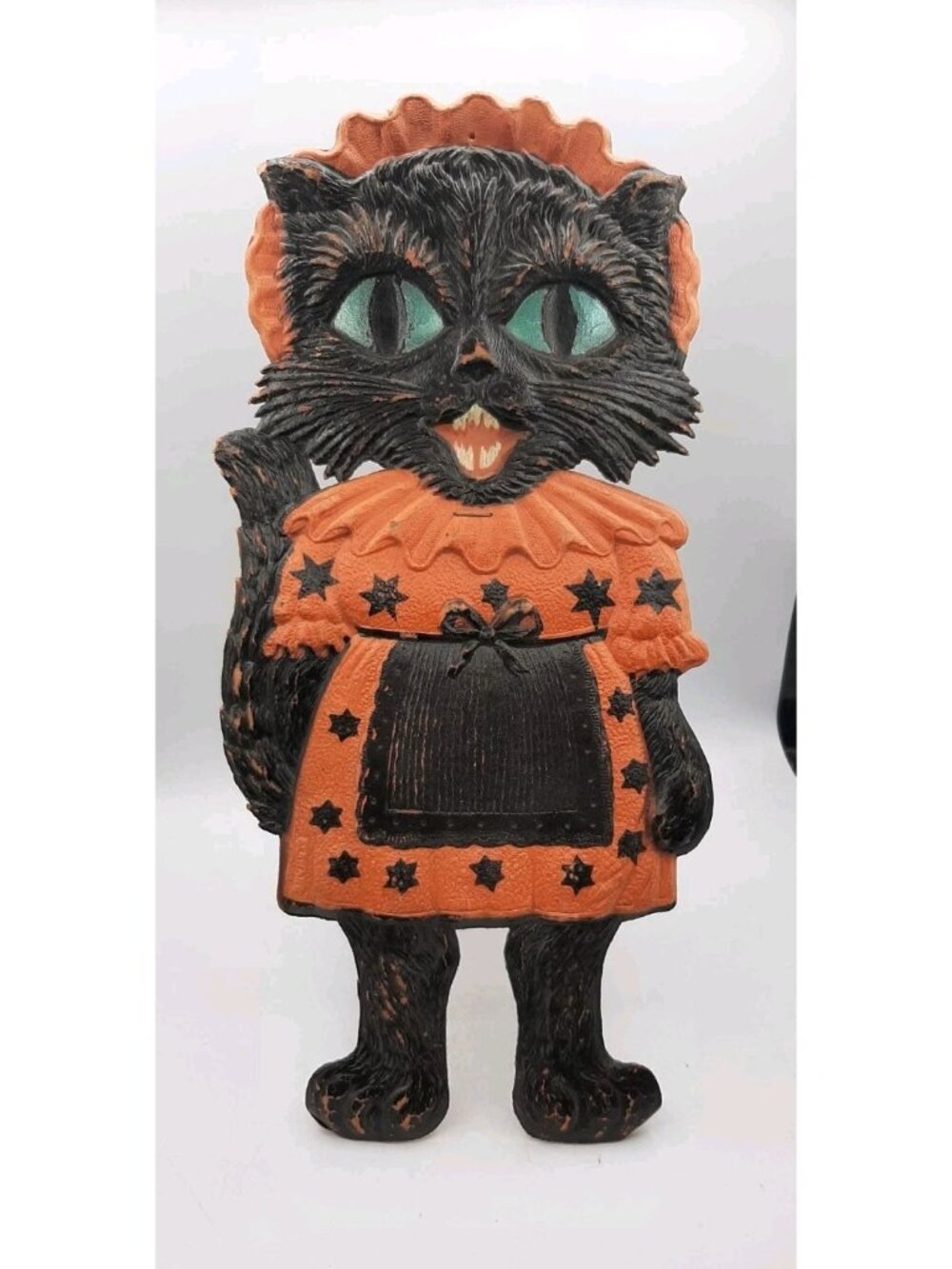 Antique Halloween 15 1/2 In German Black Cat Embossed Diecut with Stand 1920s